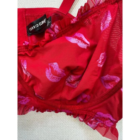 Torrid Curve Red Kisses Longline Bra Size 1 With Ruffle Straps & Underwire Suppo - Picture 6 of 11